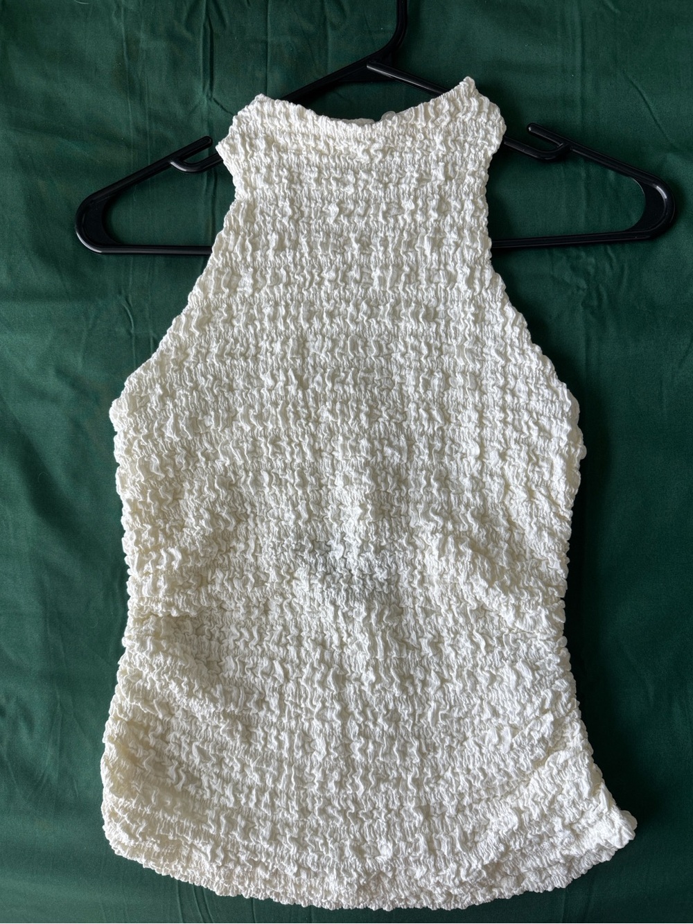 Zara White Textured Backless Crew Neck Tank Top